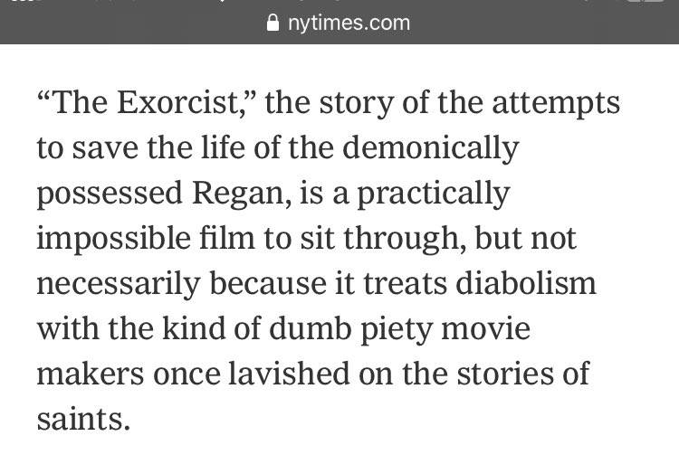 This same NYT reviewer HATED the Exorcist when it came out