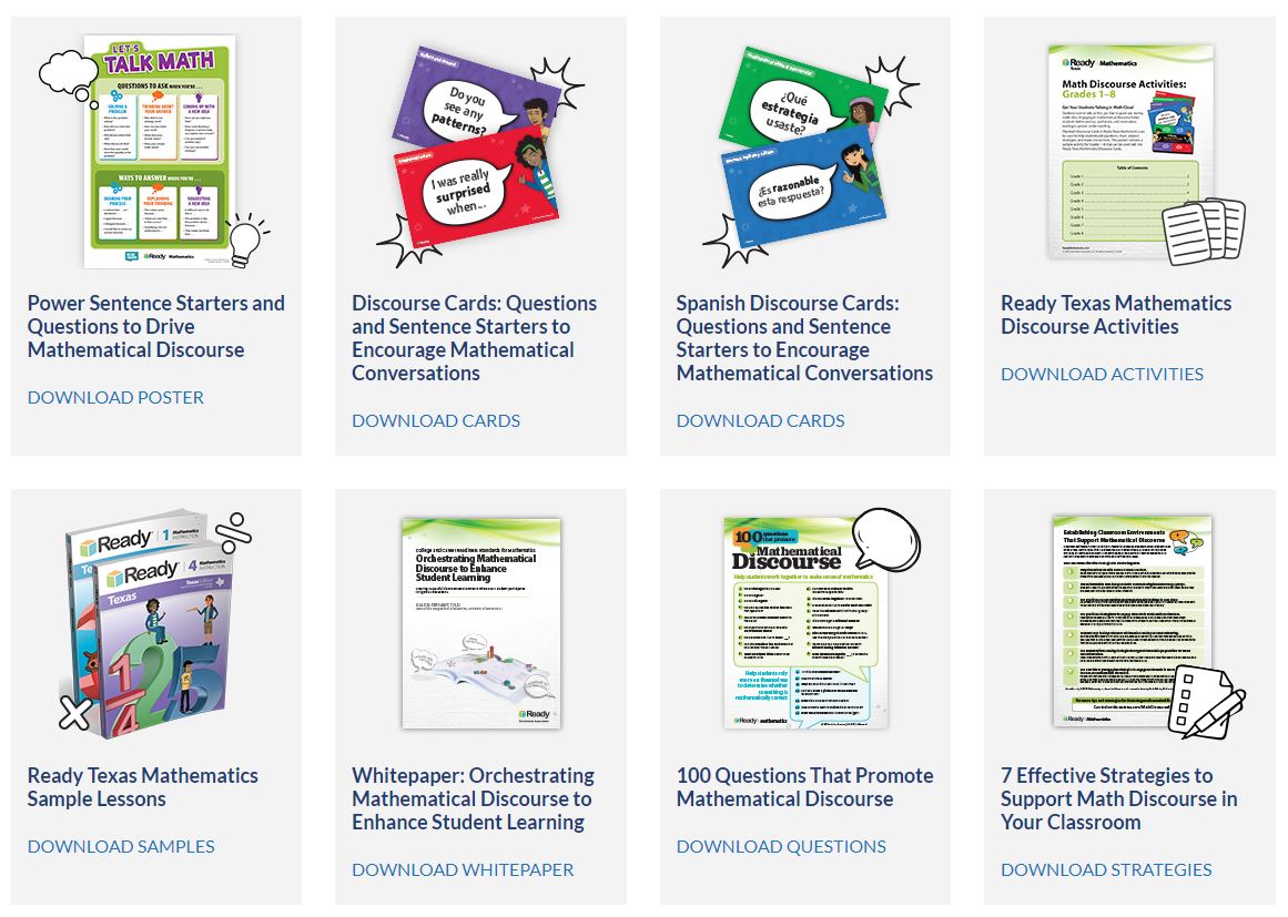CurriculumAssoc's tweet photo. Calling all Texas educators! Have you checked out the Texas Discourse Hub at https://t.co/FGrwueNQrp? Find FREE resources on mathematical discourse and learn best practices that can be used to create a classroom environment that fosters rich mathematical discussion! #iReadyTX https://t.co/zuxTg0y5P1