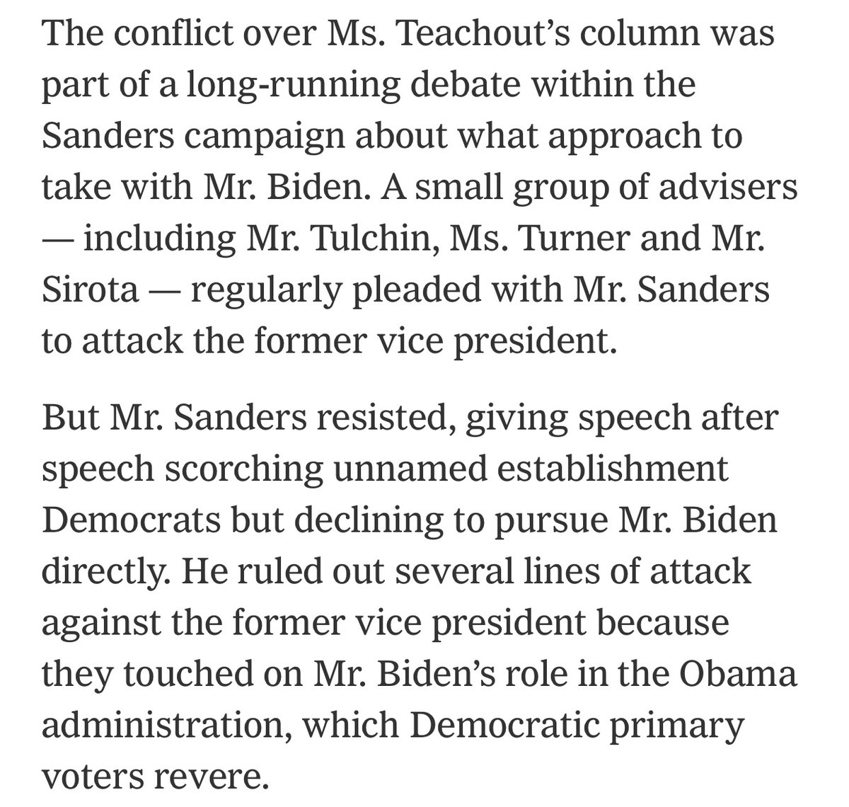 The internal battle over whether and how to attack Biden tore at the Sanders campaign for months, as  @jmartNYT and I detailed in this story   https://www.nytimes.com/2020/03/21/us/politics/bernie-sanders-democrats-2020.htmlBut Sanders himself was never really persuadable, & his top aides lost patience with efforts to force his hand.