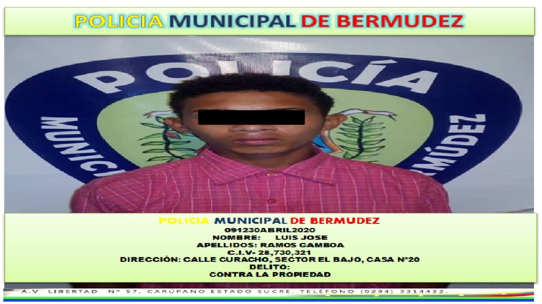 AlcaldesaV's tweet photo. Un sujeto fue detenido por funcionarios de la Policía Municipal de Bermúdez, tras verse incurso en la presunta comisión del delito de robo (Arrebaton).
Por instrucciones de la Alcaldesa Nircia Villegas https://t.co/1fYlVAPvy1