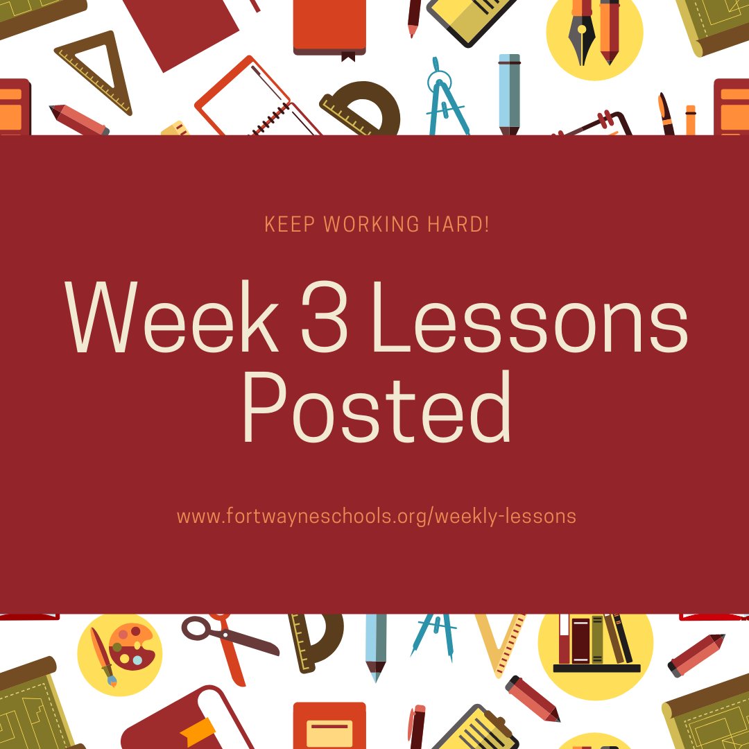 FWCommSchools's tweet photo. This week's curriculum lessons are available at https://t.co/gDqG0xu6WI. If you are able, check PowerSchool for additional assignments from teachers. #INThisTogether https://t.co/qoLR00MZKY