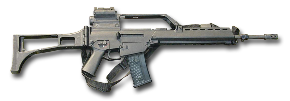 3. speaking of "Stupid Halo Shit", Heckler & Koch G36. this is a sci-fi NIGHTMARE of a gun. look at its dumb scope bridge. look at that barrel. ive had enough of this. hideous little rooty tooty