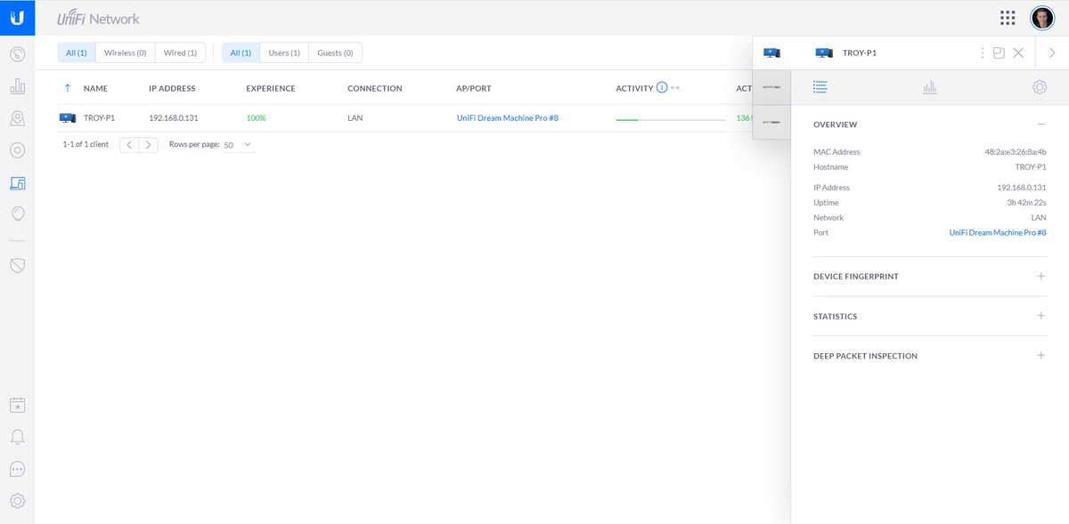 Now when I look at the switch I can see it talking over SFP to the UDM. Look at the UDM and I can see the SFP connection downlinked to the switch as well as the WAN connection and port 8 connected to my laptop. It all just works together so nicely 