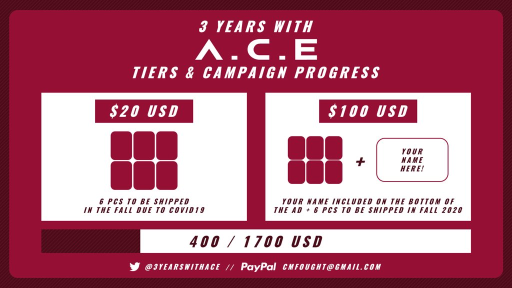 3yearswithace's tweet photo. [#3YearsWithACEUpdates]

Choice! You are amazing! We’re already at $400/1700!!

Keep it up! 화이팅! 

Donation Form: https://t.co/zmjRG1Z3K0
Paypal: https://t.co/fyGaY7kL3y

#ACE #에이스 #3YearsWithACE https://t.co/fAWe9o7zy9