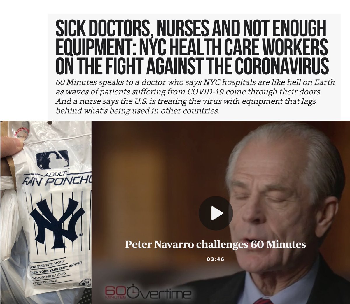 Eric Topol (@erictopol) on Twitter photo "More than 900 doctors and nurses in Boston have tested positive for #COVID19, yet as of last week in Hong Kong, where masks are not reused, there were no reported infections of hospital workers." #PPE
cbsnews.com/news/personal-… <a href="/60Minutes/">60 Minutes</a> w/ more blatant Navarro lies, ✓ing my BP "More than 900 doctors and nurses in Boston have tested positive for #COVID19, yet as of last week in Hong Kong, where masks are not reused, there were no reported infections of hospital workers." #PPE
cbsnews.com/news/personal-… <a href="/60Minutes/">60 Minutes</a> w/ more blatant Navarro lies, ✓ing my BP