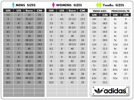 nike adidas size difference
