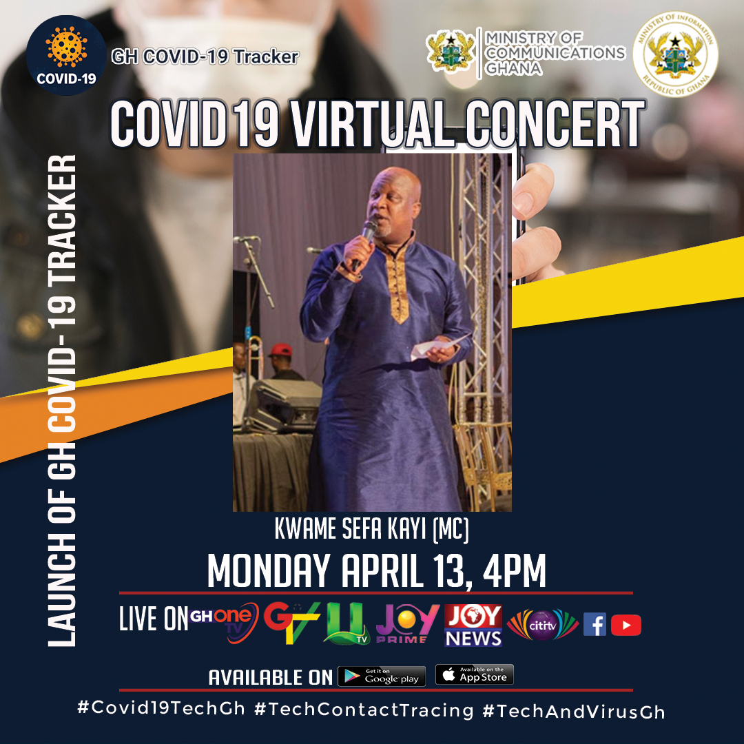 Channel1TVGHA's tweet photo. The MC for the COVID-19 virtual concert is the Chairman General Kwame Sefa Kayi #CitiTV https://t.co/vhVBZe9ZIq