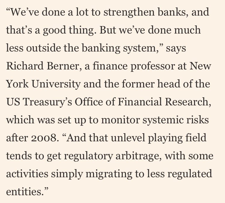 The problem is that by making banks safer through tougher regulation, it has merely shifted some of the risks into areas it is tougher to monitor.