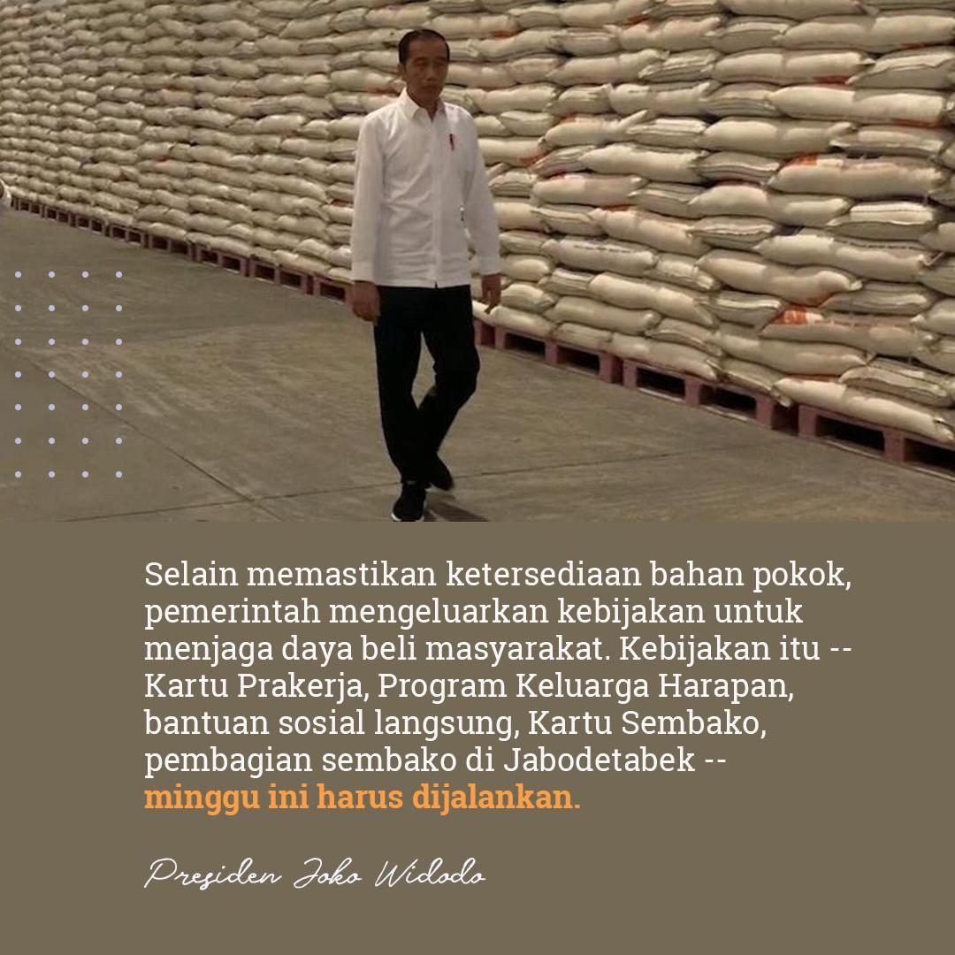 FAO telah memperingatkan potensi kelangkaan pangan dunia menyusul pandemi Covid-19. 

Di sini, selain memastikan ketersediaan bahan pokok, pemerintah telah mengeluarkan sejumlah kebijakan untuk menjaga daya beli masyarakat dan memberikan bantuan bahan pokok yang amat dibutuhkan.
