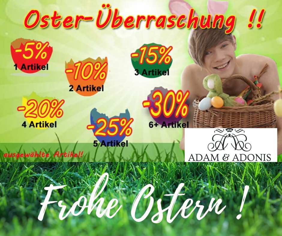 ADAM_und_ADONIS's tweet photo. 🐰FROHE OSTERN 🐰
Wir haben ein tolles Schnäppchen für Dein Osternest!
Hol Dir jetzt bis zu -30% auf Deinen Einkauf auf:
https://t.co/G2Ce3ecQ8j
#onlineshop #gayshop #easterspecial #gayfun #adamadonis #wearehereforyou #onlineshopping #stayhome https://t.co/Fcqu5Mq0wa