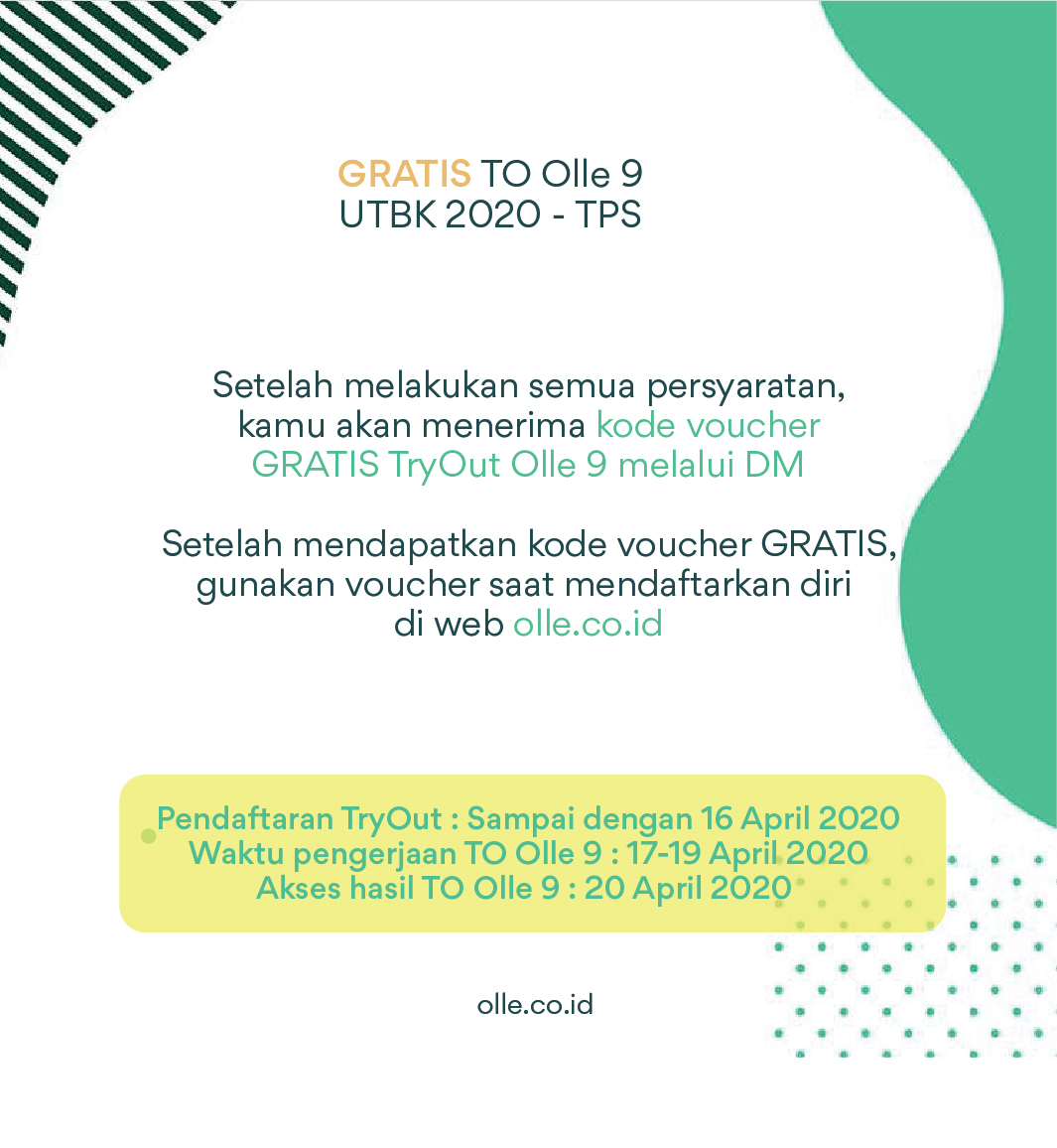 Yang di tunggu-tunggu niii!! TryOut 9 Olle UTBK 2020 - TPS GRATISSSSS!!! Yuk cek syaratnya 😉 #KeJarUTBK #pastikankamusiap