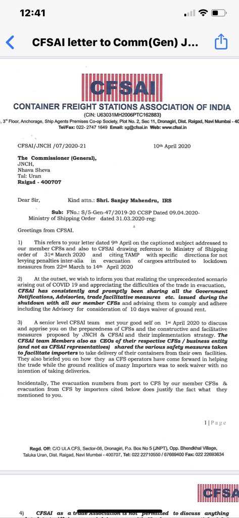 amar_mrai's tweet photo. CFSAI vide letter no CFSAI/JNCH/07/2020-21 is not adhering to the guideline issued by @shipmin_india and advisory issued by @JNCH_NhavaSheva and various other ports. We request immediate intervention and strict instructions @shipmin_india @cbic_india @PMOIndia @FinMinIndia https://t.co/YPftSlQ5YV