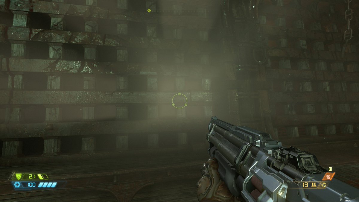 With my back turned to the light, I can actually go inside the light shaft. Interesting that they fully modeled the Doom Slayer for cutscenes, but decided not to go with a shadow casting version behind the camera for shots like this.