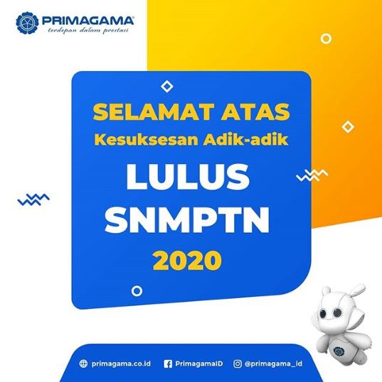 PrimagamaID's tweet photo. Haii Smartgen.. Selamat yaa bagi yang lulus SNMPTN. Bagi yang belum lulus jangan patah semangat masih ada SBMPTN untuk mencoba lagi. Semangat yaa.
Mau pendampingan belajar SBMPTN? Segera hubungi Cabang PRIMAGAMA terdekat dikota kamu.
#bimbel #primagama #terdepandalamprestasi https://t.co/4fD0yl5pLb