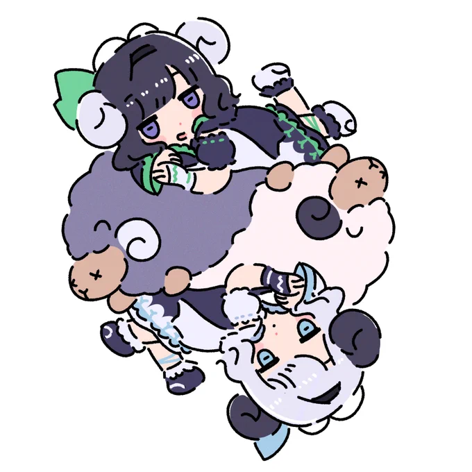 友達(@4142pm)が最強に可愛い羊姉妹描いてくれました???? 
