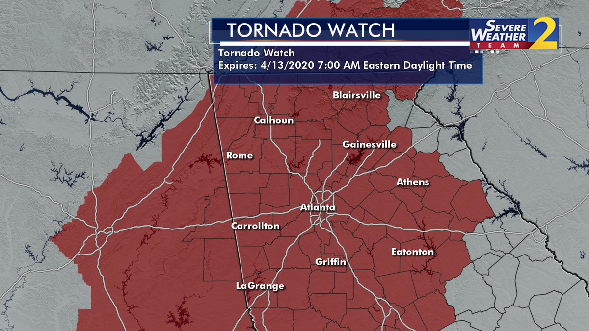 BradNitzWSB's tweet photo. TORNADO WATCH-- Issued for pretty much all of N. GA until 7 am. https://t.co/XYez9vFp0x