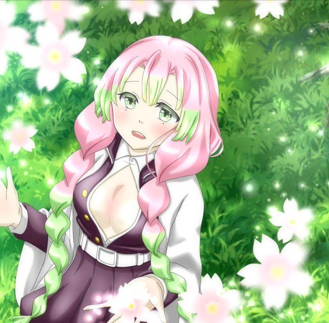 葎夏(🍏)さんがTwitterに投稿した甘露寺蜜璃(鬼滅の刃)のイラスト。