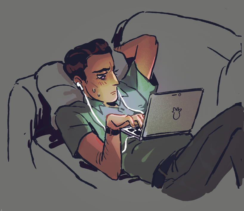 old fanart from 'ask me about my new material' a🔞fic by ao3user twoseas, where eddie finds himself inexplicably hjorny everytime he watches videos of That Shitty Comedian ..  this fic made me die of embarrassment
archiveofourown.org/works/21446035