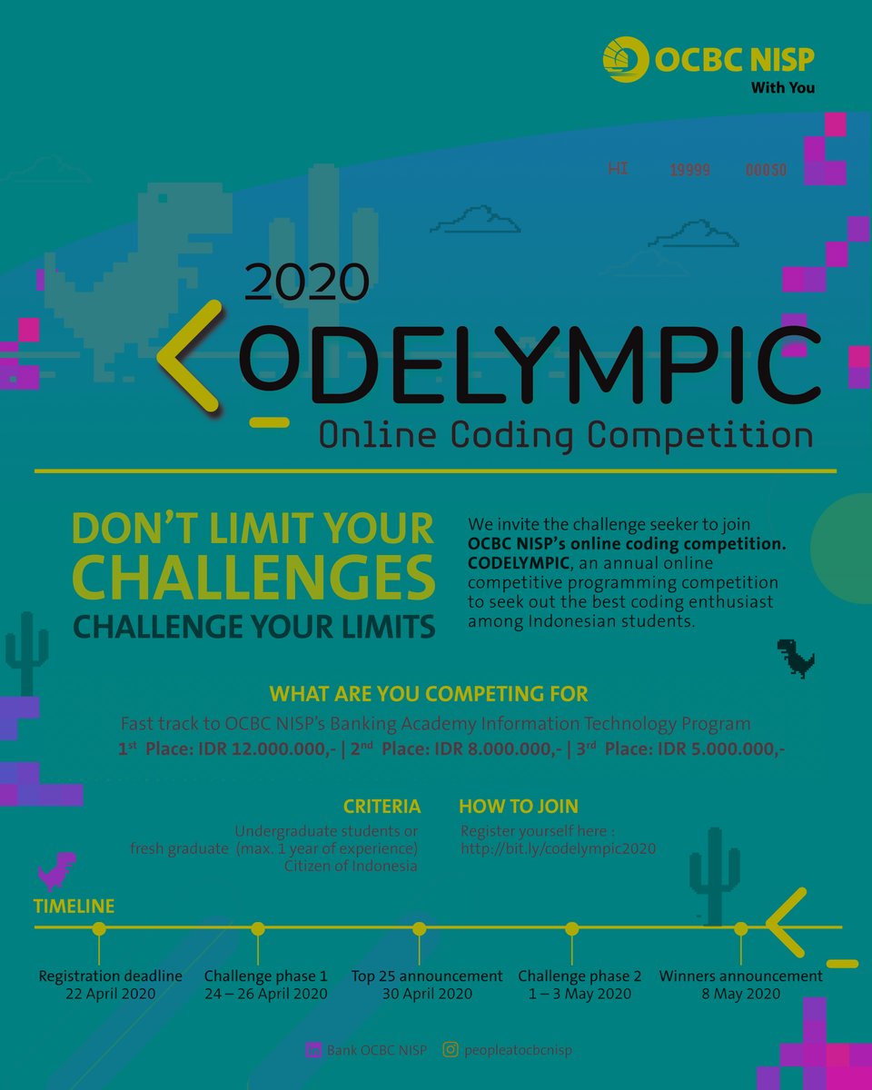 트위터의 Maranatha Career 님 Codelympic 2020 Codelympic An Annual Online Competitive Programming Competition Competition Organized By Ocbc Nisp To Seek Out The Best Coding Enthusiast Among Indonesian Student What Are You Waiting