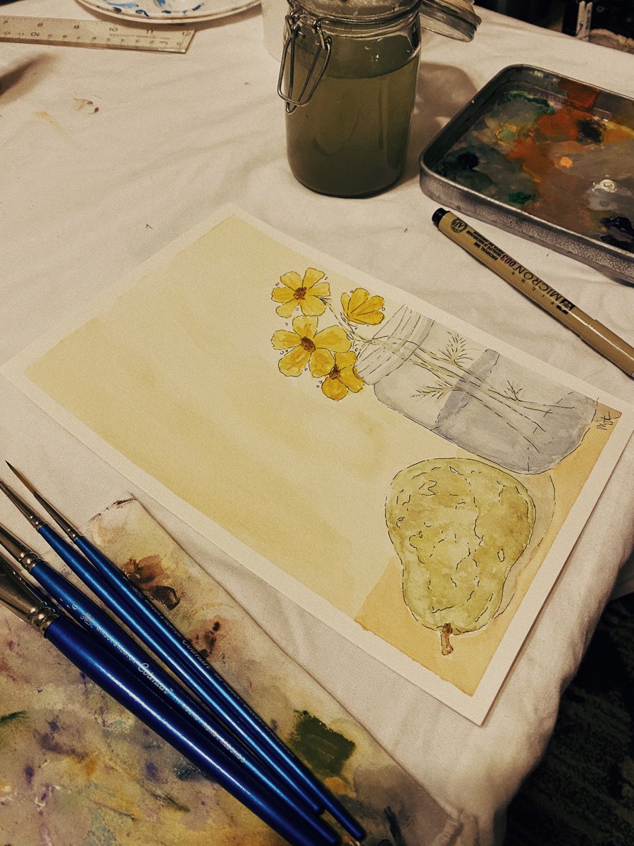 _madheat's tweet photo. did a lil AC inspired watercolor for my pears n cosmos 
inspired by @ardenrose :) hehe https://t.co/A81ve1BN2h