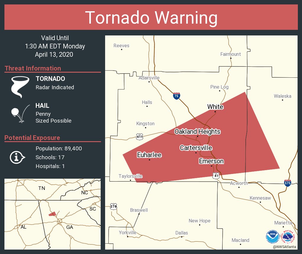 Tornado Warning including Cartersville Euharlee Emerson EDT NWS