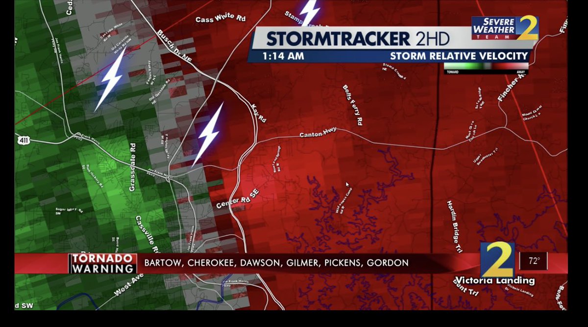 LoriWilsonWSB's tweet image. TORNADO WARNING FOR BARTOW, CHEROKEE, DAWSON, GILMER, PICKENS, GORDON