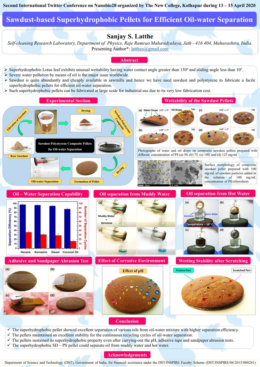 Sawdust Based Superhydrophobic Pellets for Oil-Water Separation Application 
<a href="/nanobio20/">nanobio20</a>, #nanobio20
