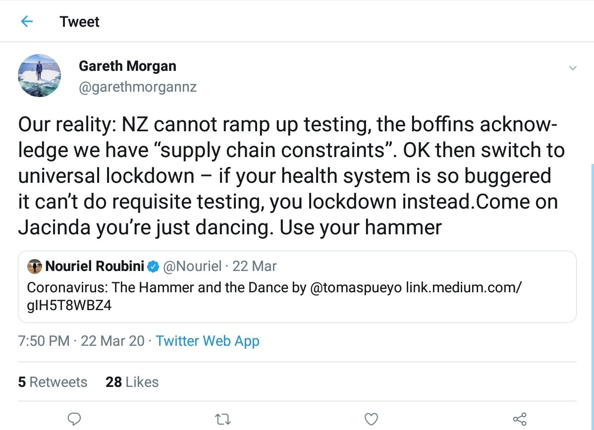 Here, Morgan makes the point that if supply chain constraints limit the ability to test for Covid-19, then a universal lockdown is required.He acknowledges there was no alternative, and notes the existence of criterion that, if not met, mean we can't exit lockdown.4/7