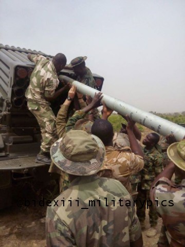The Nigerian army's does not field precision guided munitions so it relies heavily on rocket artillery to engage enemy air defences. These rockets will saturate a target area with hundreds of rockets, ensuring some of its specific targets while delivering a psychological impact