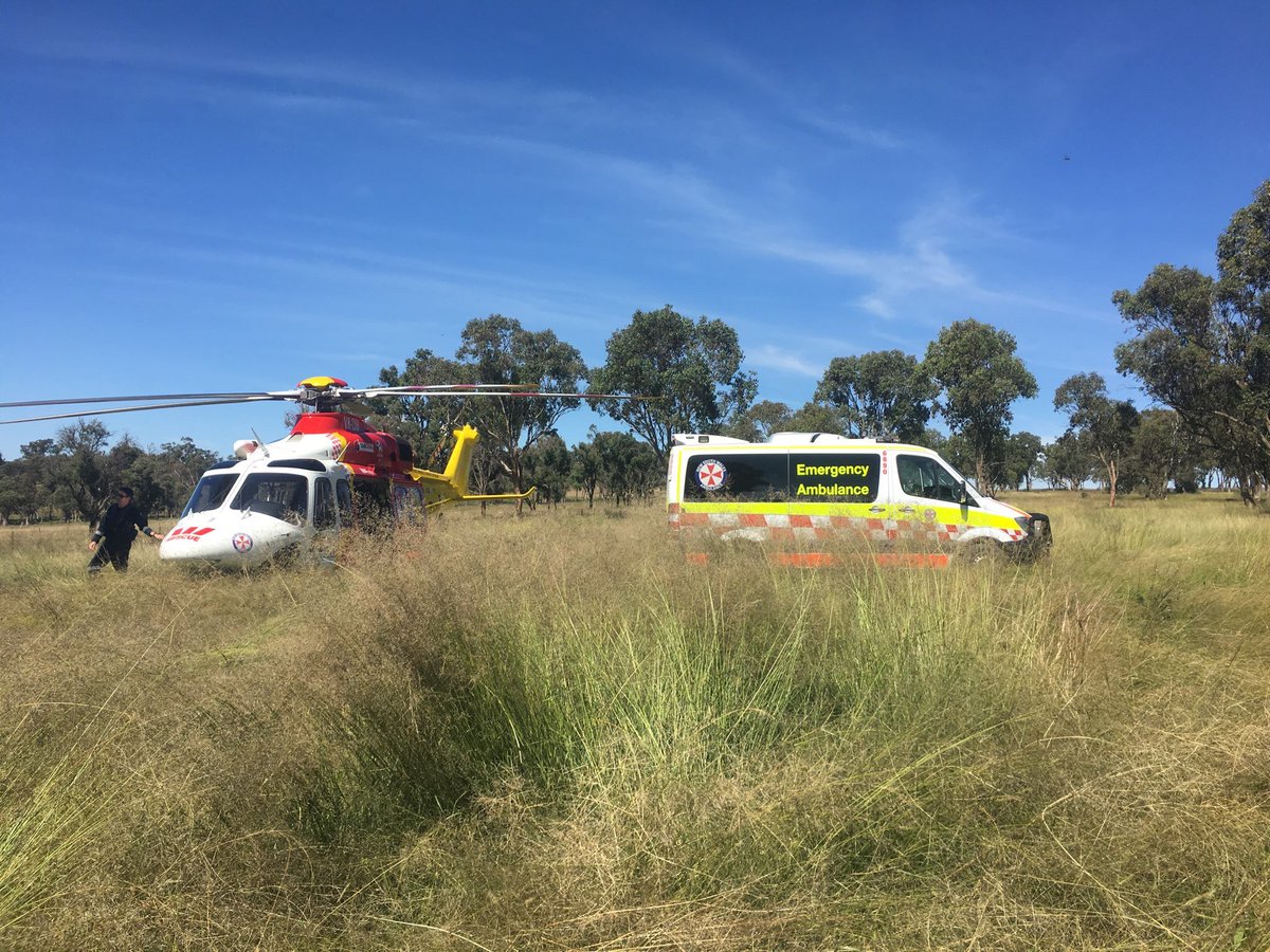 WRHS_official's tweet photo. The Westpac #RescueHelicopter has today been tasked to a horse accident at #Woolbrook (pictured), a quad bike rollover at #Firefly, and an #InterHospitalTransfer from #Lismore to the #GoldCoast. #DoingOurPart #StaySafe https://t.co/SE16b7GKcd