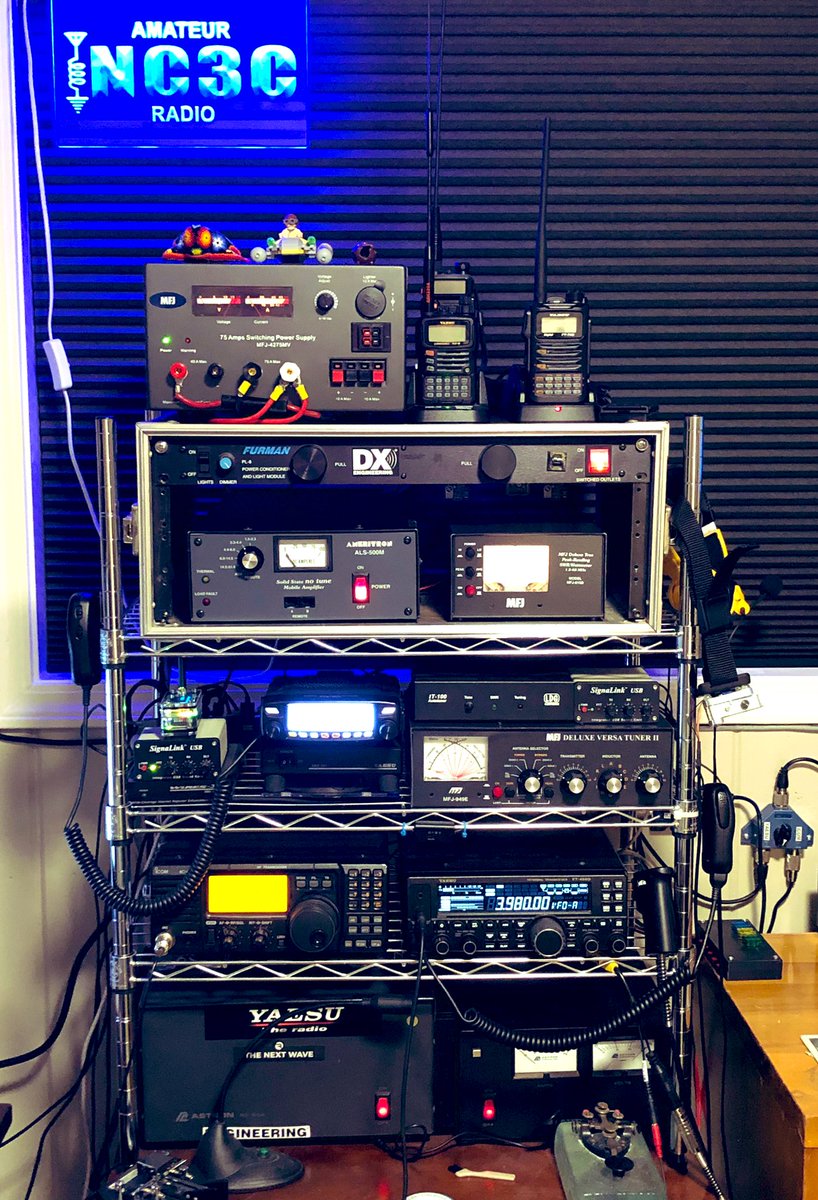 NC3C_RM's tweet photo. Reconfigured the NC3C Tower of Power this weekend to incorporate the Ameritron ALS-500M, MFJ-4275MV power supply and 518-D wattmeter. A tiny little solid state amp with some punch goes along way to overcome solar minimum HF conditions. Georgia QSO Party on 20m loud and clear... https://t.co/stWNUI1HKI
