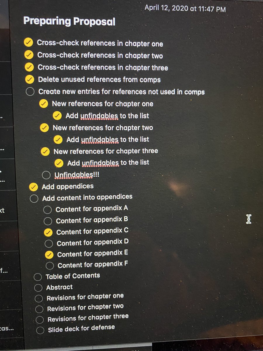 It was a productive weekend for my proposal! After writing yesterday, I spent most of today w/ the kids (it was much needed for all of us.)

I’m feeling hopeful it will be ready to submit to my committee on the 21st &amp; I’m excited for #Feedback!

#dissertation
