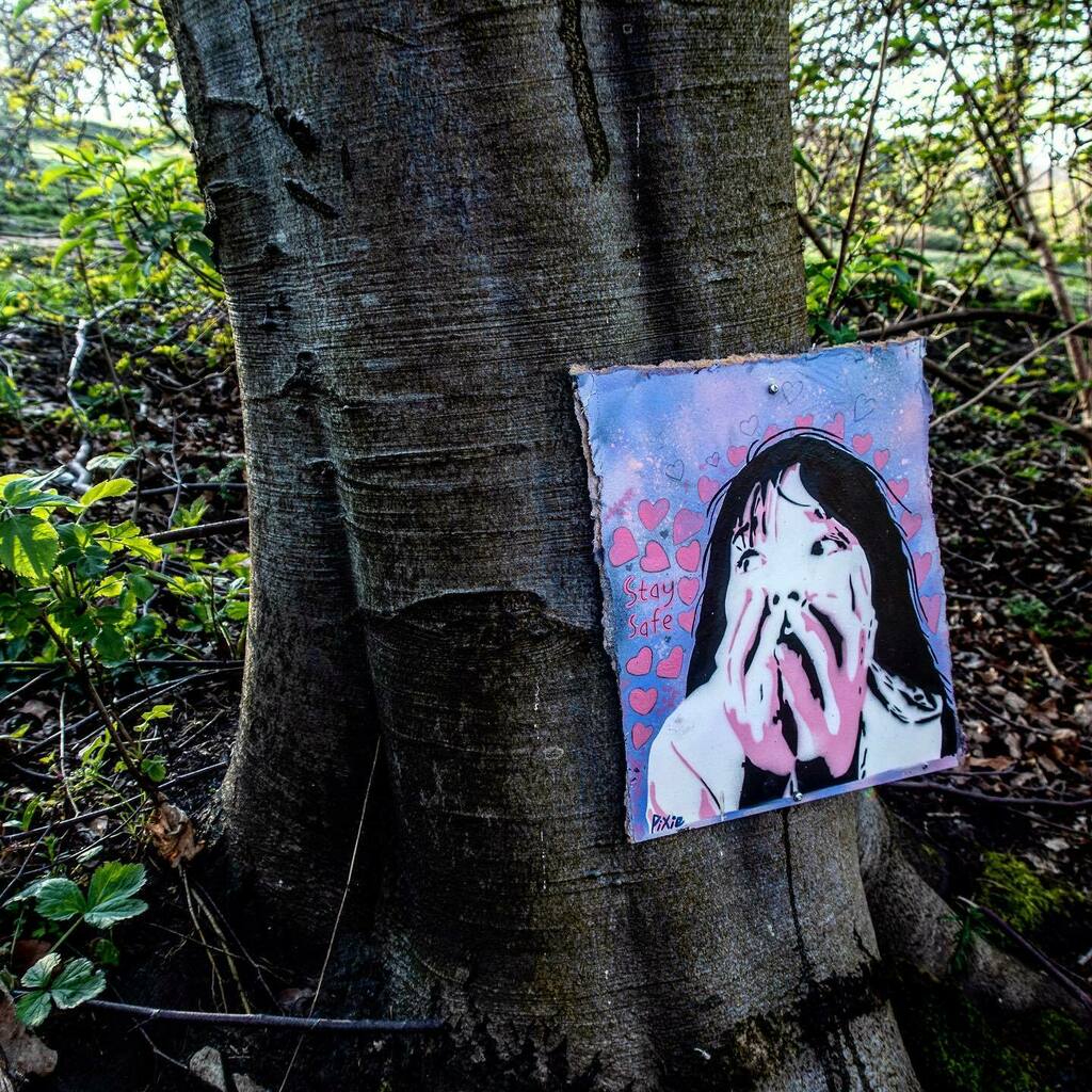 RadioAndrewE's tweet photo. ‘Stay Safe’: Munch-esque artwork pinned to a tree near Woodhouse Ridge, daily exercise, Meanwood, Leeds (08/04/20)
.
.
.
#leeds #meanwood #meanwoodmatters #headingley #woodhouseridge #igersleeds #art #artwork #coronavirusart #oneformofexerciseaday #tree … https://t.co/nkkQD2g6ez https://t.co/wzUOD2DuNt