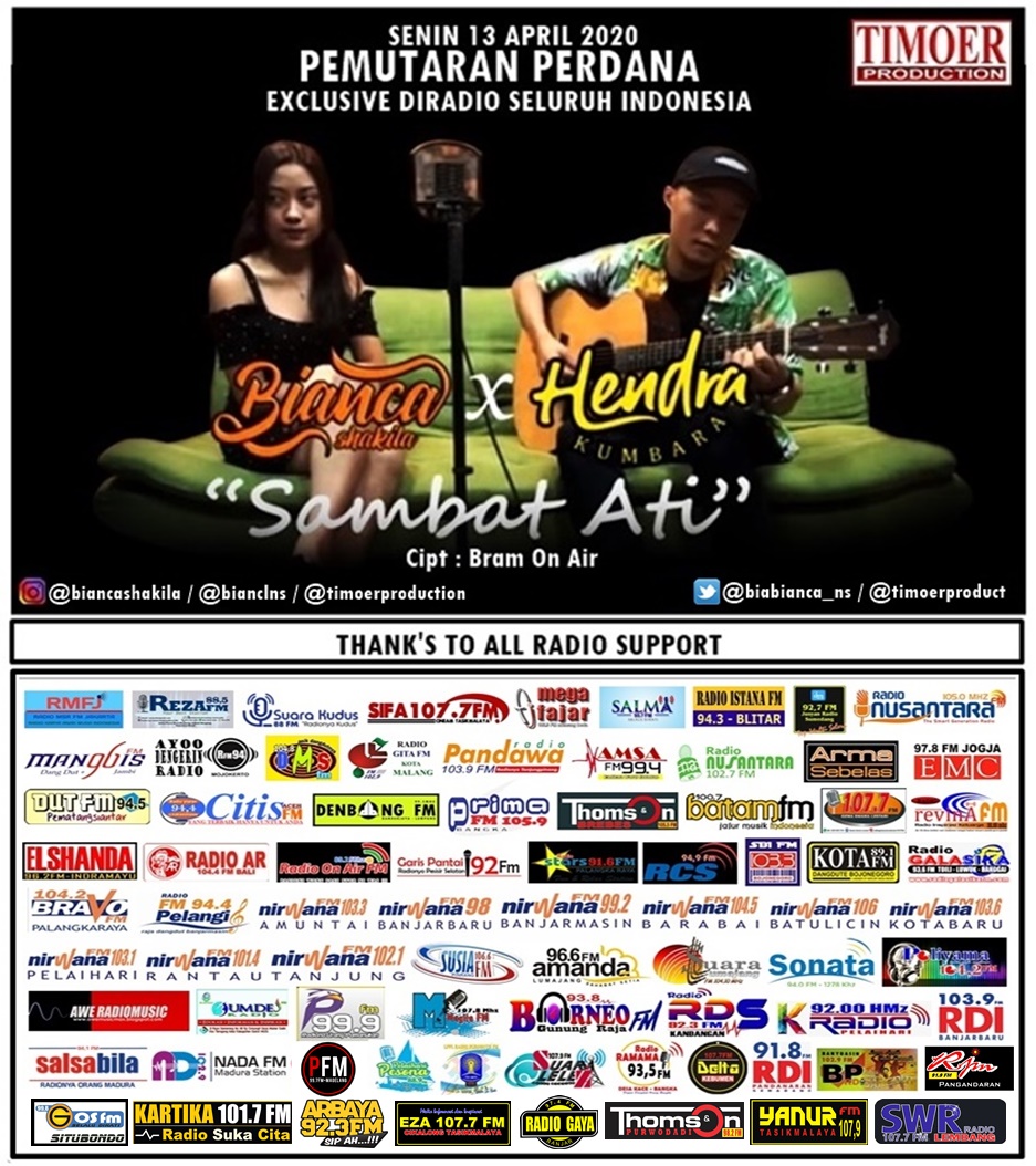 RadioGaya's tweet photo. PEMUTARAN PERDANA SENIN 13 APRIL 2020
BIANCA SHAKILA FEAT HENDRA KUMBARA- SAMBAT ATI

#PEMUTARANPERDANA BIANCA SHAKILA FEAT HENDRA KUMBARA- SAMBAT ATI  @biabianca_ns @timoerproduct @TimoerProduct 
@DidanAdiaksa  #MAINKANMUSIKNYA https://t.co/X79kLHboQz