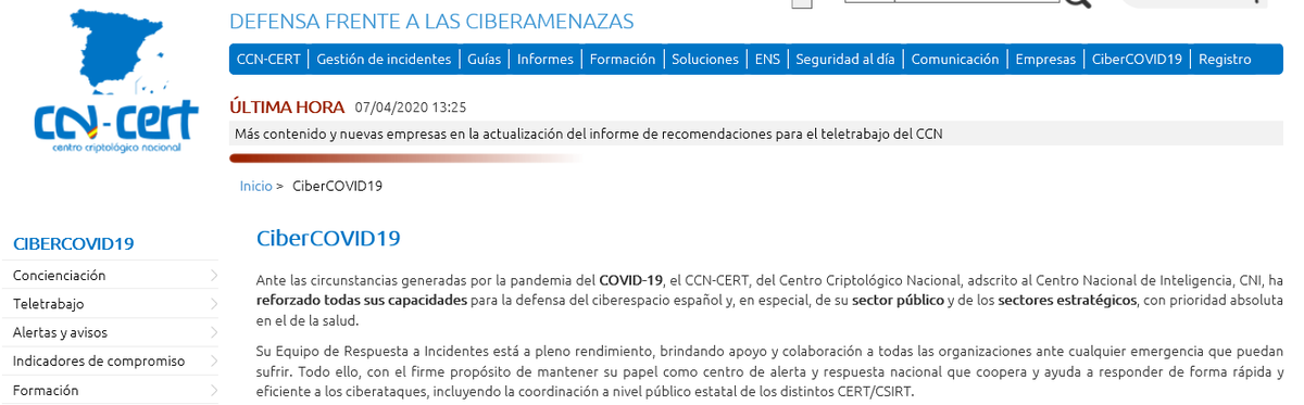 cevipyme's tweet photo. CiberCOVID19, nueva sección de avisos de ciberseguridad del portal del @CCNCERT  #PYMEyCOVID19 #EsteVirusLoParamosUnidos https://t.co/lfwsmM8dpc https://t.co/f9WbRflvyE