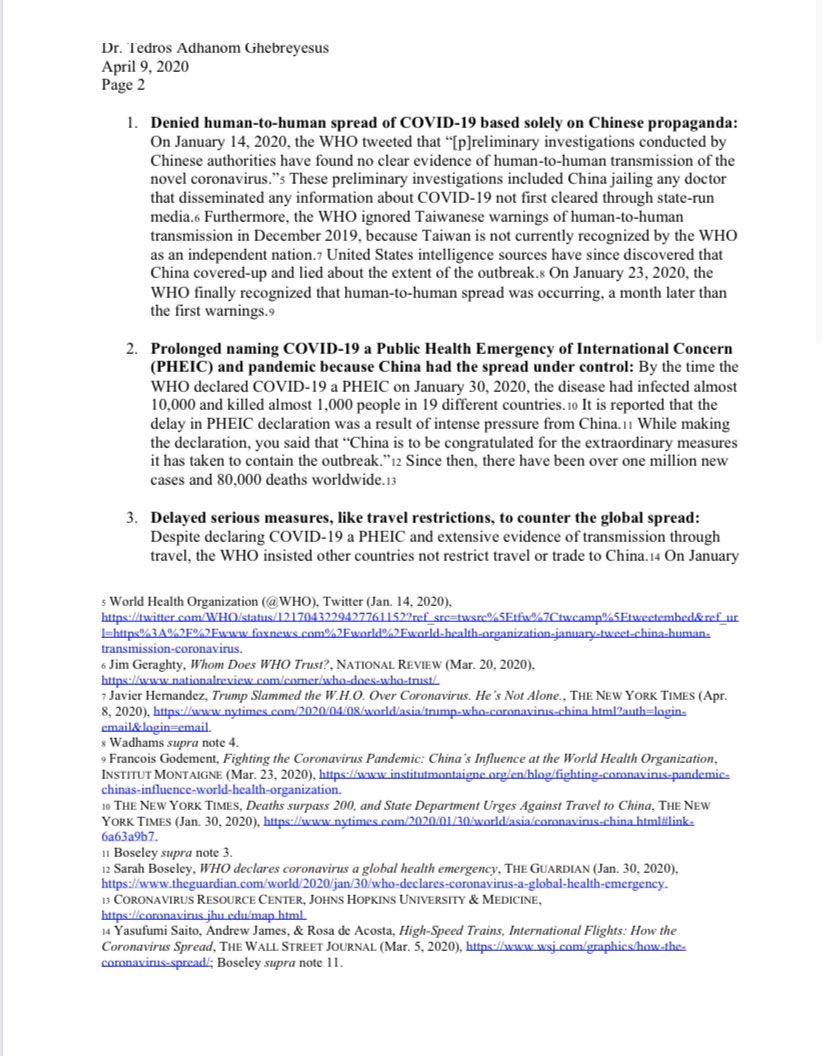 Iyervval's tweet photo. Looks like @DrTedros’ time is up. In a scathing letter to the @WHO the US house committee on oversight &amp; reforms &amp; called out his zealous defence of China &amp; demanded all pertinent communication between the WHO &amp; China to be handed over https://t.co/IEwxDJtWG7