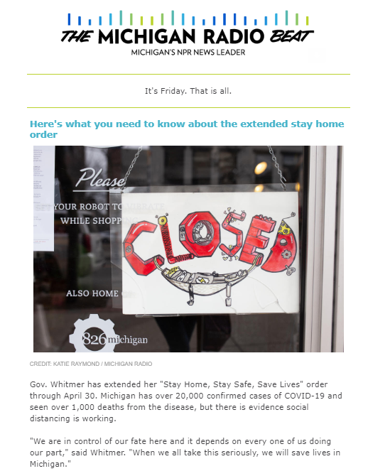 Keep up with #MichiganRadio with The Beat, our daily #newsletter that delivers the most important #stories of the day right to your #inbox. 
michiganradio.org/newsletters-an…
