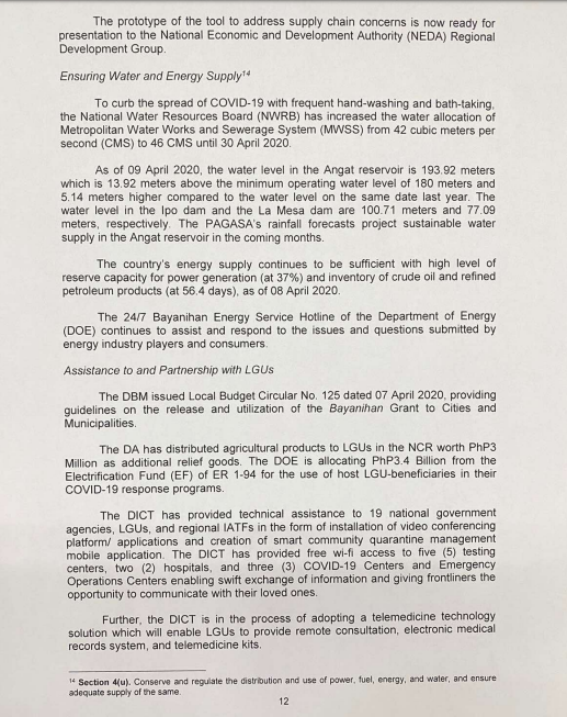 READ: President Rodrigo Duterte's third weekly report to Congress on his special powers. (3/7)