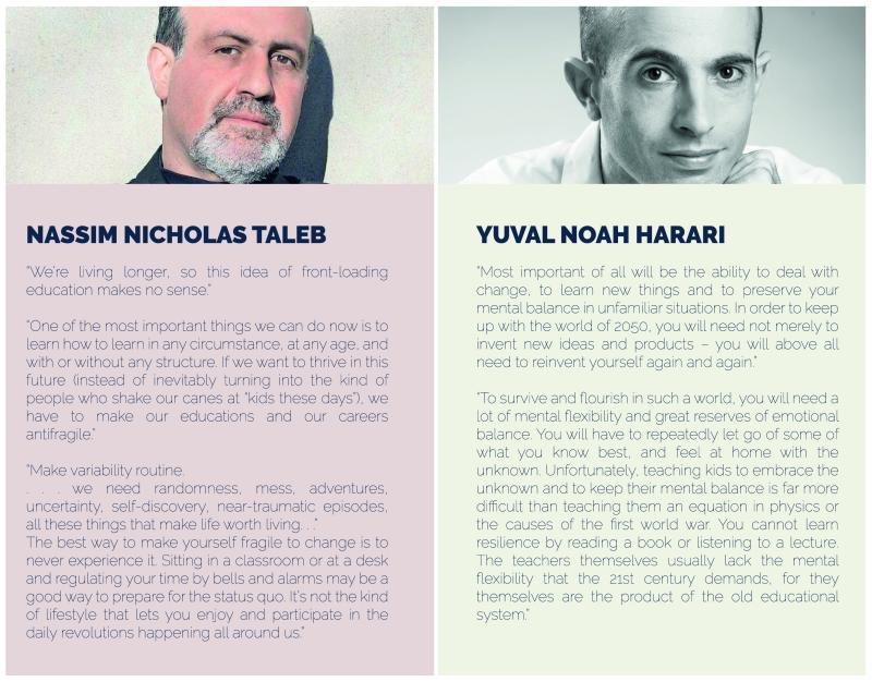 charafbatou's tweet photo. Different words, same message from these fundamental thinkers 
@nntaleb @harari_yuval
Education needs to learn students the ability to deal with change. #21lessons #blackswan #antifragile https://t.co/qRcQKXsuHW