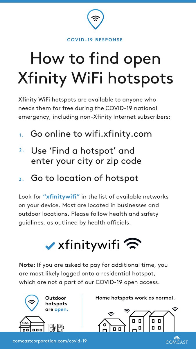 With distance learning starting back up this week, we wanted to remind you that Comcast Xfinity hotspots are currently open for public use. Students can select hotspots when using their Chromebooks. CCPS filtering will still be active. 
#oneCCPS #CCPSstrong