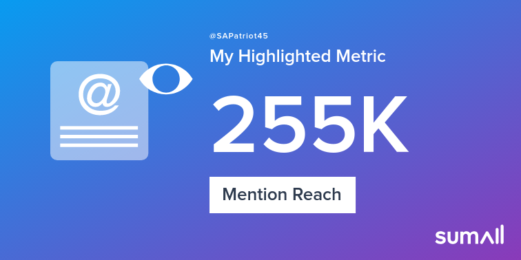 SAPatriot45's tweet photo. My week on Twitter 🎉: 299 Mentions, 255K Mention Reach, 71 New Followers. See yours with https://t.co/qYjzBace8P https://t.co/rDzotljc4q