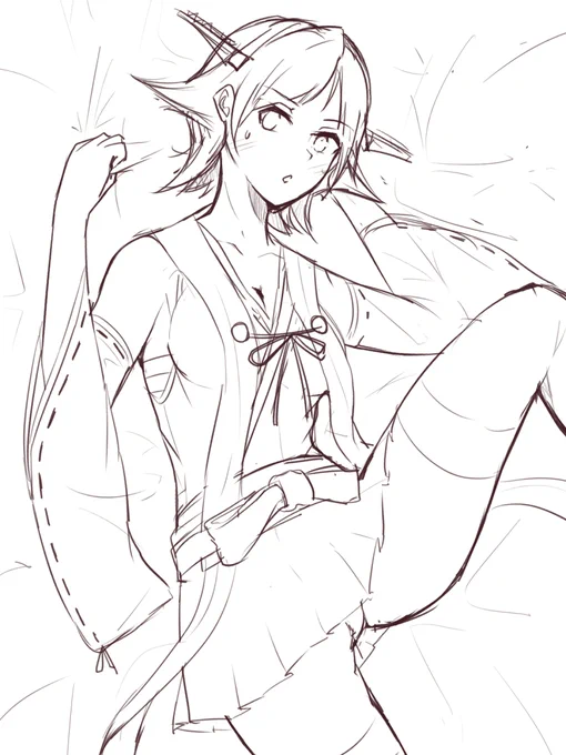 何と無しに描き始めた比叡だけどもうこの時点で結構時間がかかりそうな気がしてならない 