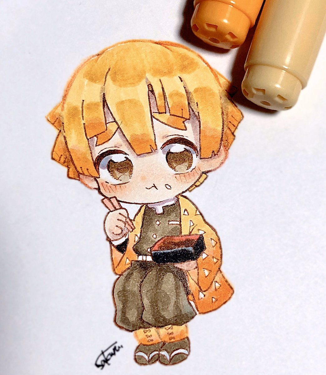 demon slayer uniform 1boy male focus solo eating chibi food on face  illustration images