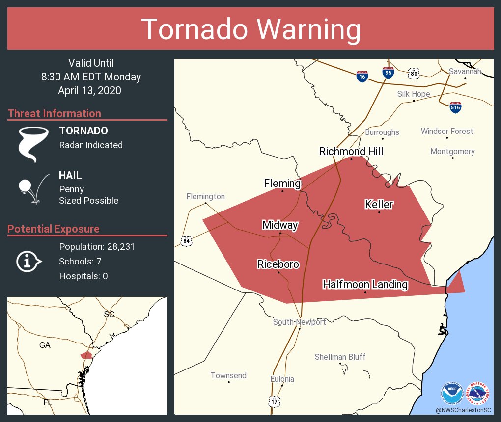 Tornado Warning continues for Richmond Hill GA, Midway GA, Riceboro GA