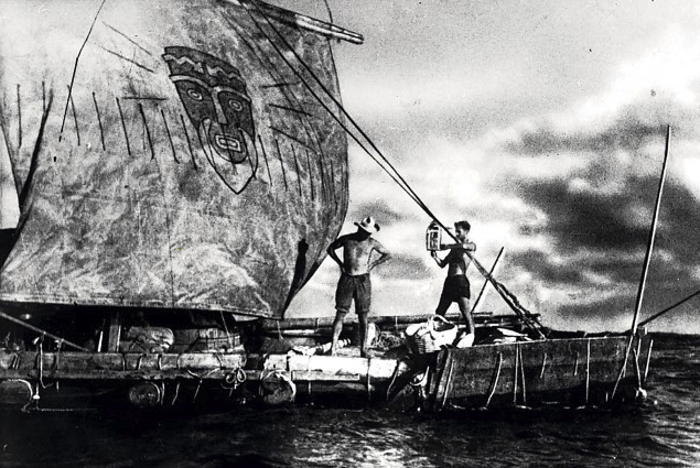 They set sail on April 28, 1947 from Callao, Peru with the mythical Kon-Tiki (the fair-skinned Sunking who ruled the Andes before the Incans) blazoned on his sail…