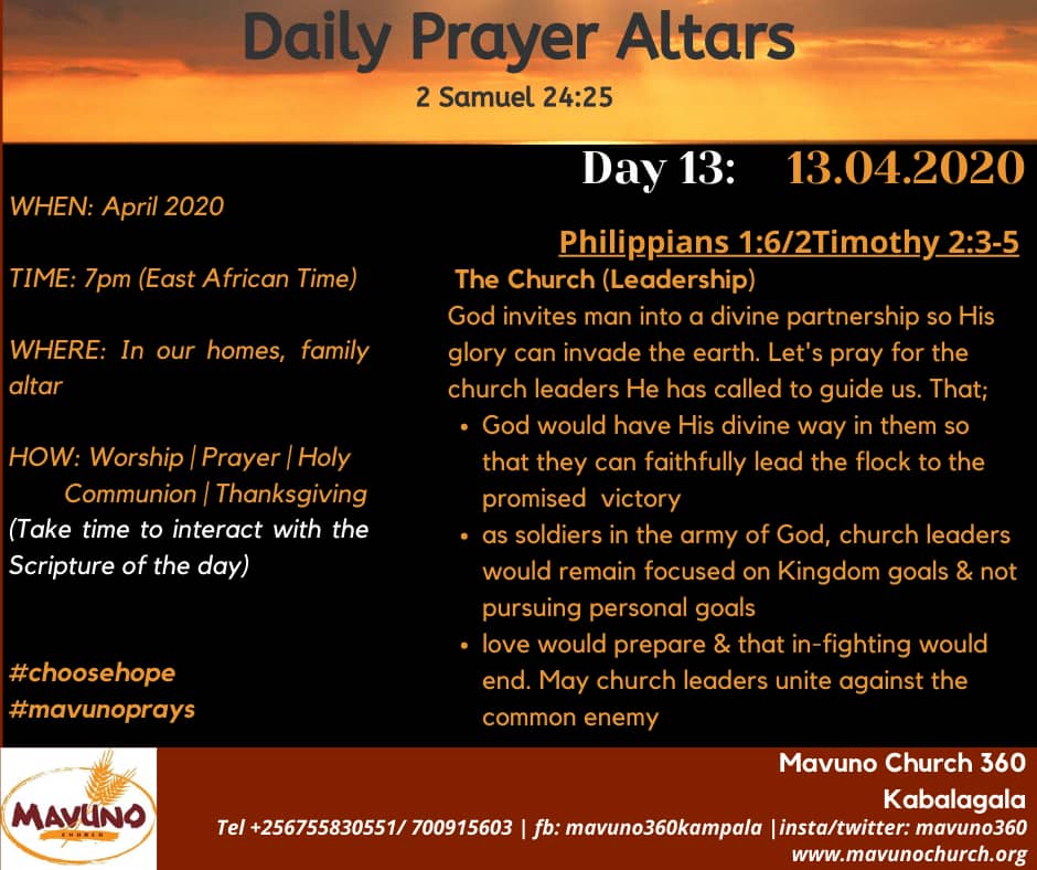 Mavuno360's tweet photo. Day 13... Prayer is the weapon.
#choosehope
#COVID__19 #COVID19UG #Covid19Out
#prayersmovemountains https://t.co/LYRSC0gSpr