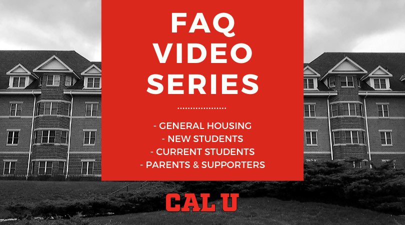 CalU_Housing's tweet photo. Got questions? We’ve got answers. Check out our FAQ videos to get some of the most commonly asked questions of University Housing answered. 👏❤️🤍🖤 https://t.co/khuG3Mcyb2