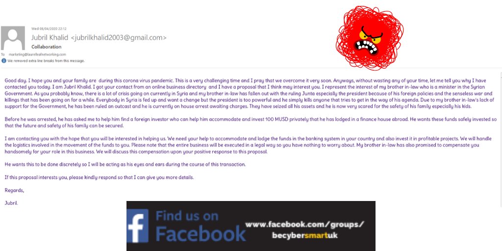 LaurelLeafChat's tweet image. ⚠🤬One of today&apos;s ridiculous emails 😂
#cybersecurity #spoofemail #emailhack #hackers #scammers #cyberfraud #cybercrime