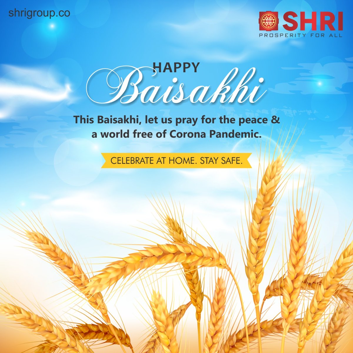 Shri Group wishes you &amp; your family a very #HappyBaisakhi. May your #Baisakhi be blessed with the bounty of the harvest season and the peace &amp; happiness transcends to you amid the ongoing pandemic.

#IndiaFightsCorona #SocialDistancing #SafetyFirst #ShriGroup #RealEstate