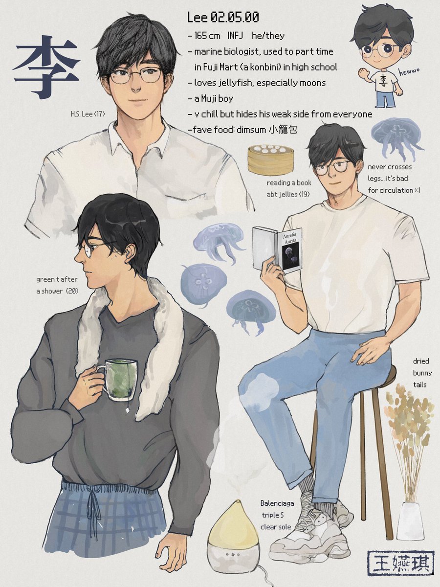 here he is... my oc lee ^_^ also zooms in some details bc im happy w how they turned out #yanqiocs #konbinibar 